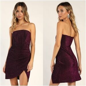 LULU’S Sensational Shine Purple Strapless Mini Dress